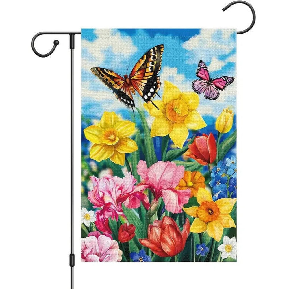 Daffodils & Butterflies Burlap Garden Flag Double-Sided 12" x 18" NEW! Home & Garden:Yard, Garden & Outdoor Living:Décor:Flags Style Your Walls